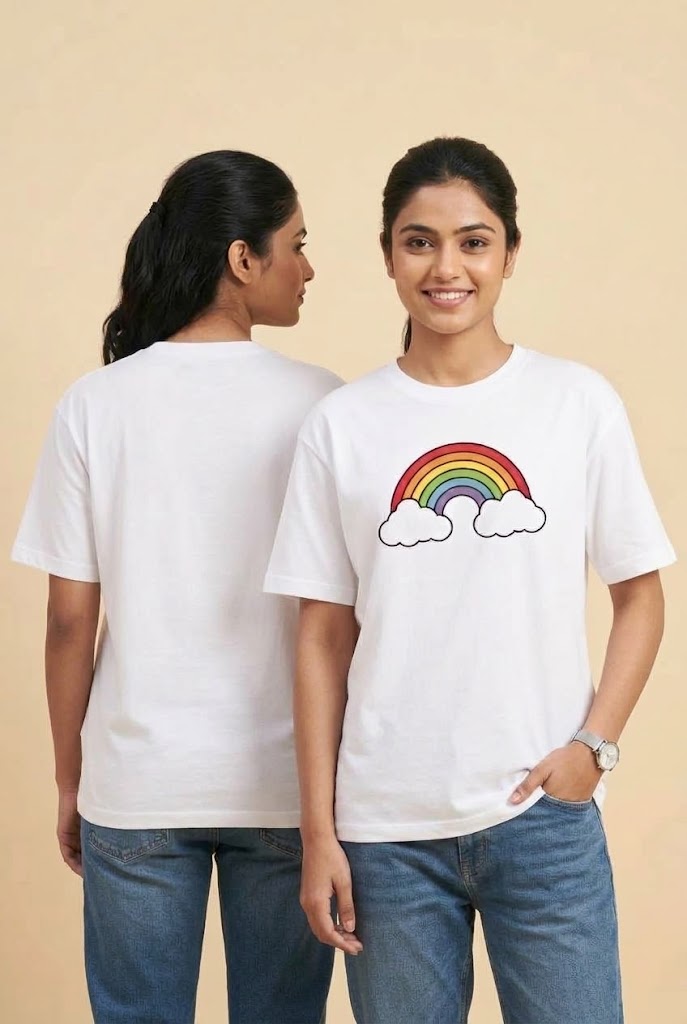 Rainbow White Oversized Graphic T-Shirt