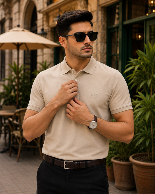 Men Beige PK polo shirt premium cotton pique ABD Store Pakistan