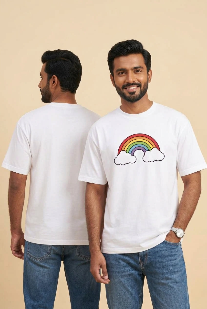 Rainbow White Oversized Graphic T-Shirt