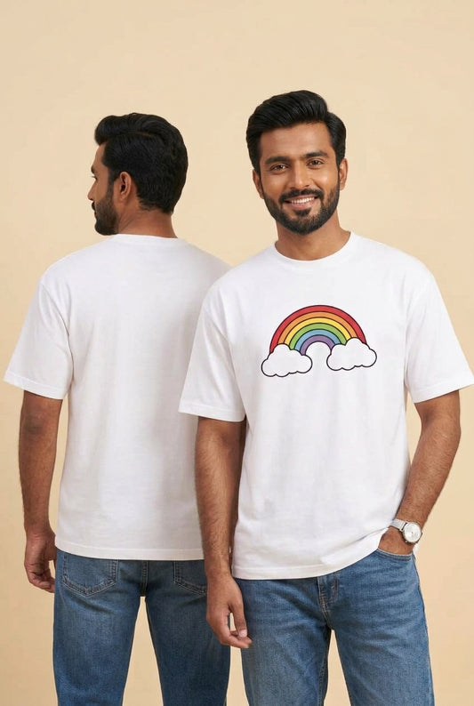 Rainbow White Oversized Graphic T-Shirt