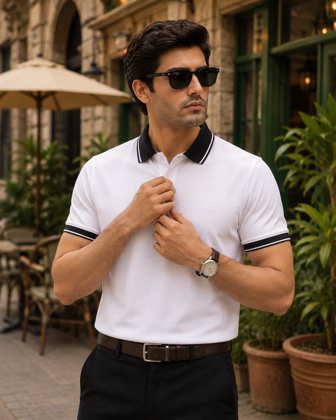 Men white tipping PK polo shirt premium cotton pique ABD Store Pakistan